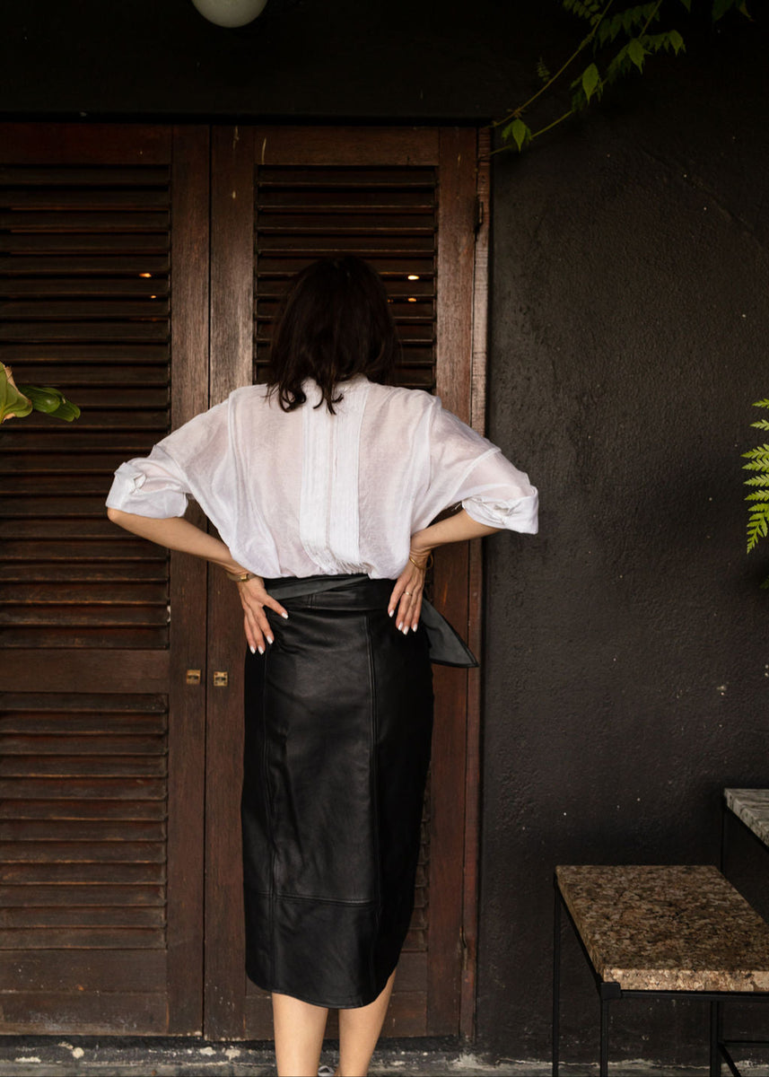BLACK HEIRLOOM LEATHER | THE MINI OR MIDI WRAP SKIRT – FOUND
