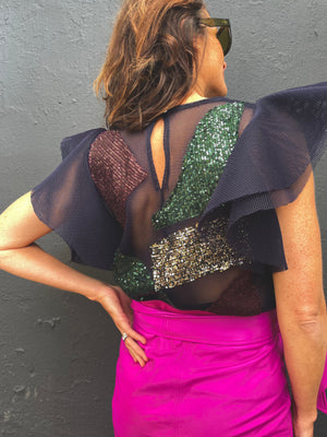 30 % off SALE |SEQUIN BOMB mauve+navy+light pink | MESH BLOUSE