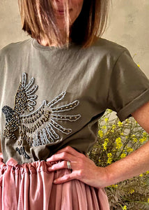 T-SHIRT OLIVE | EAGLE | BEADED