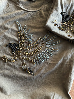 T-SHIRT OLIVE + GREY | EAGLE | BEADED (R100 off combo Tees + Sweaters)