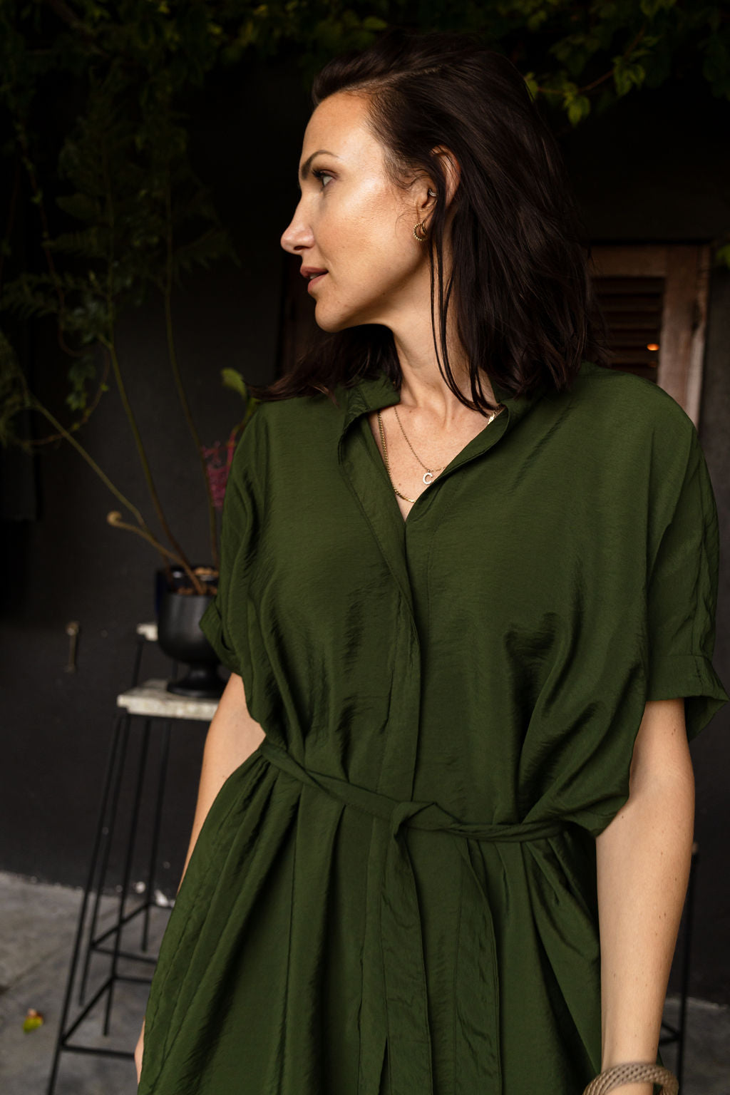 INDIA GREEN | PLEATED SHIRT DRESS