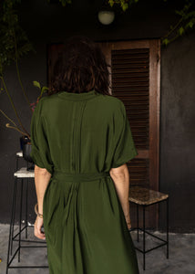 INDIA GREEN | PLEATED SHIRT DRESS