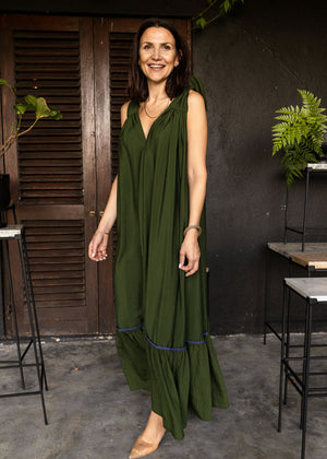 INDIA GREEN FRILL - THE FLOW DRESS MAXI