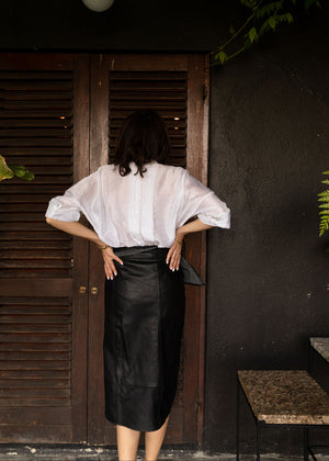 BLACK HEIRLOOM LEATHER | THE MINI OR MIDI WRAP SKIRT