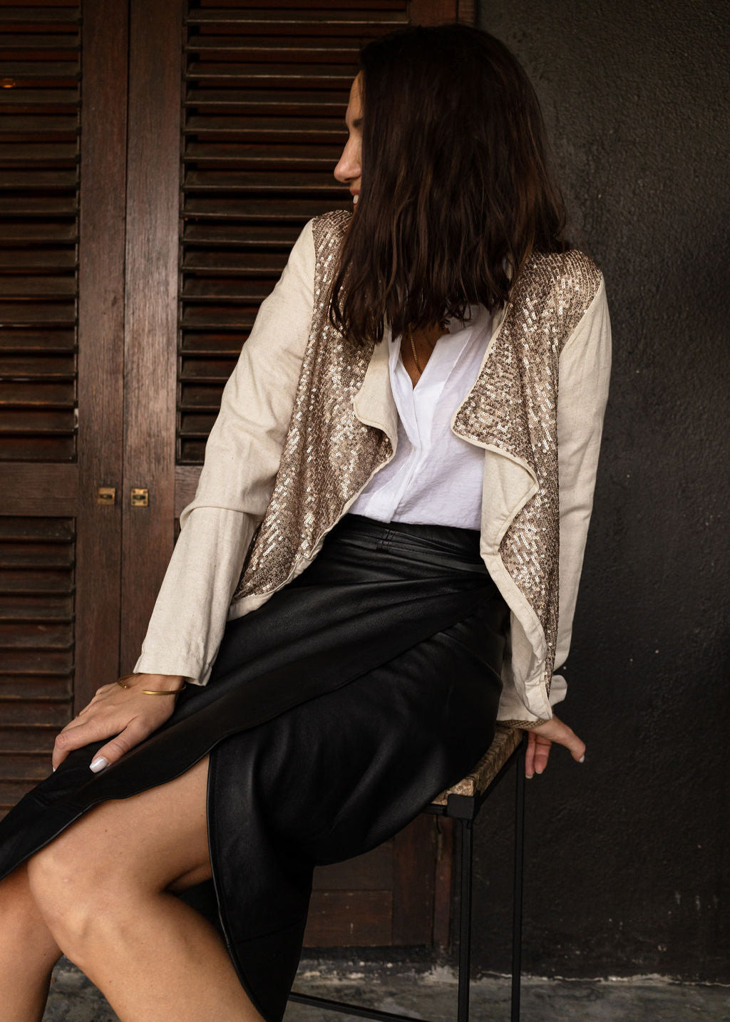 DUSTY GOLD SEQUIN + LINEN | MODERN JACKET