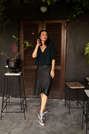 BLACK HEIRLOOM LEATHER | THE MINI OR MIDI WRAP SKIRT