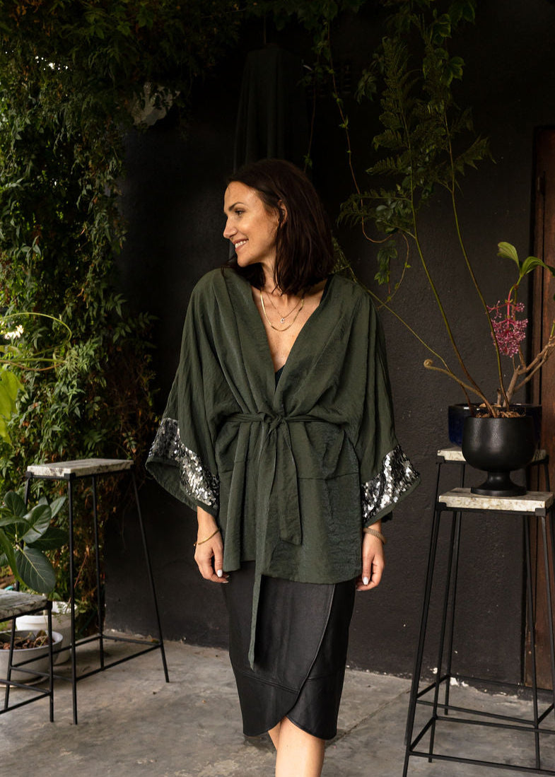 GREEN GREY SEQUIN | THE KIMONO