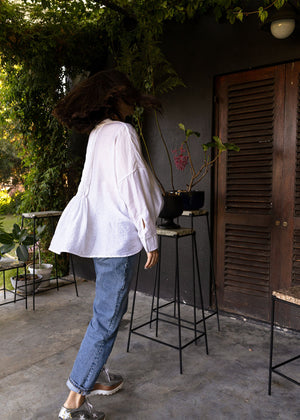 WHITE + INDIA GREEN | PLEATED SHIRT